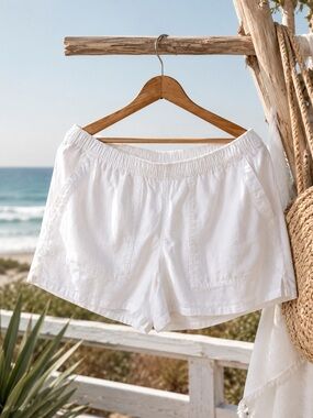 Universal Thread White Linen Blend Resort Shorts Elastic Waist Pockets M